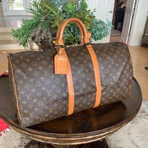 Louis Vuitton Monogram Canvas Travel Duffel with Tan Leather Trim